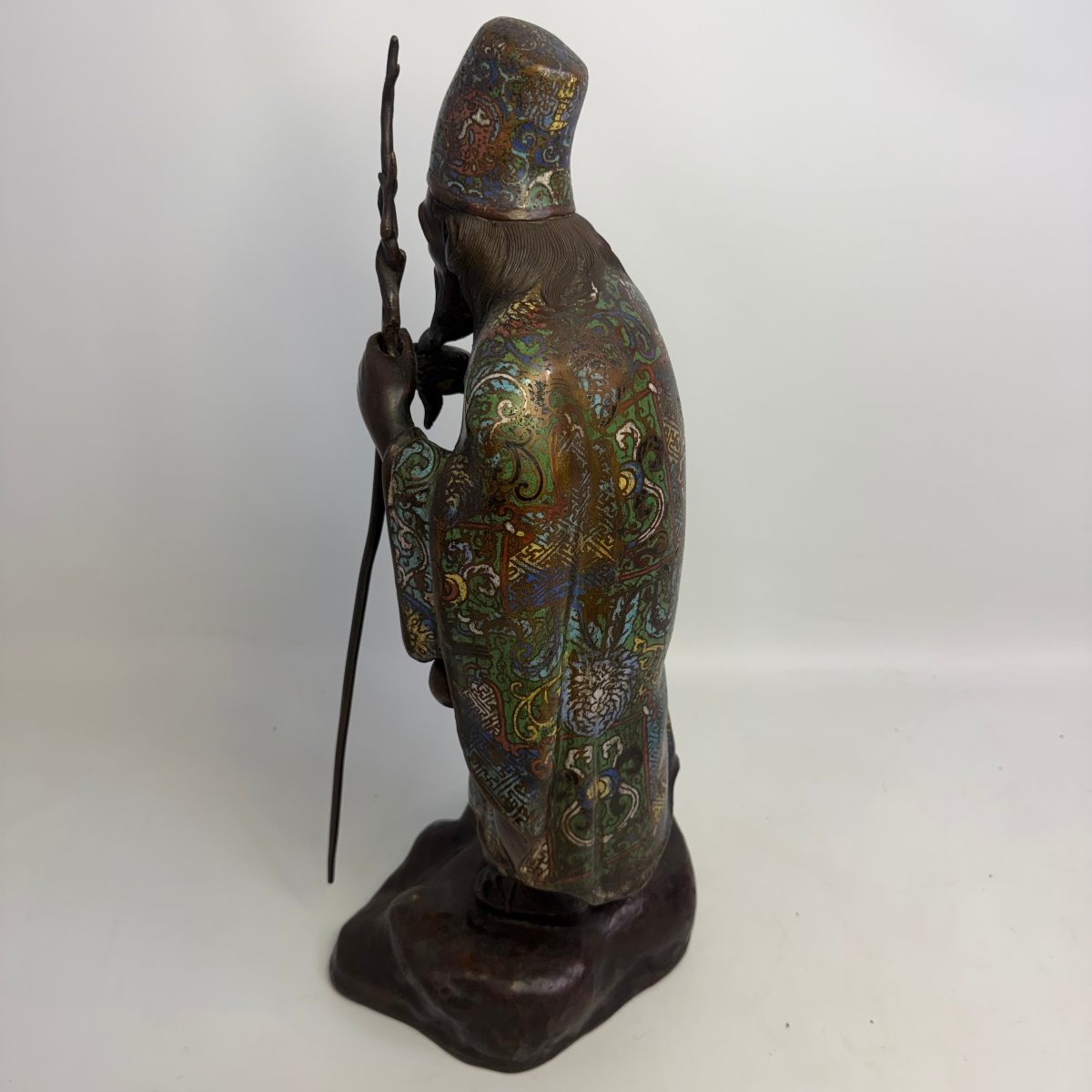 Large Okimono Made Of Bronze And Champlevé Enamel-photo-7