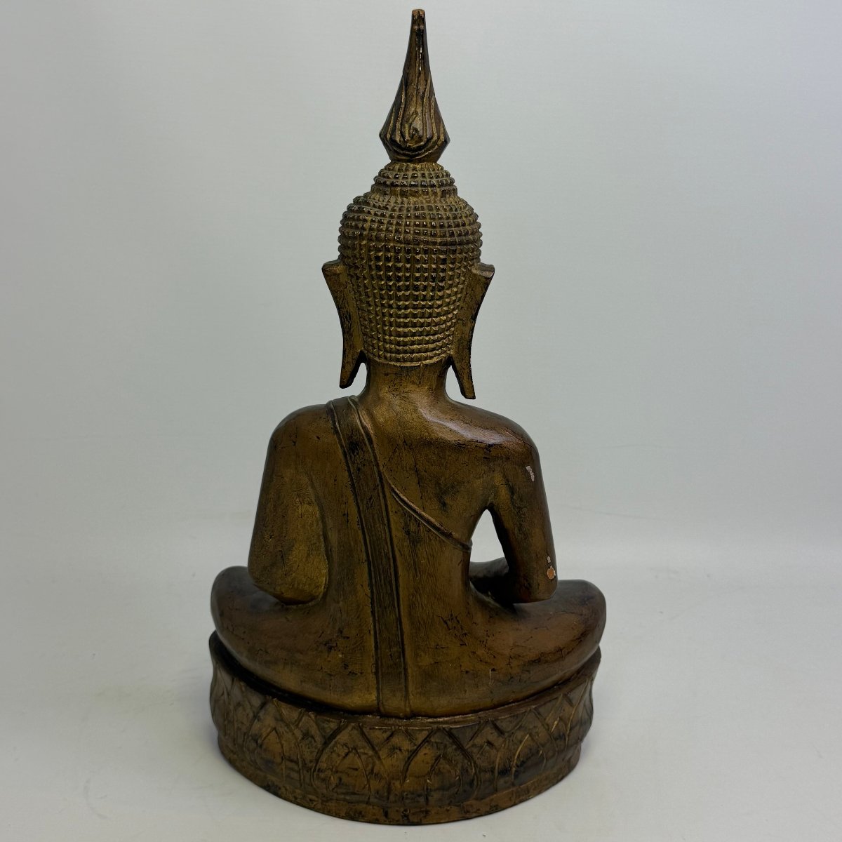 Statue thaïlandaise en bois représentant un Bouddha Lanna en méditation -photo-3