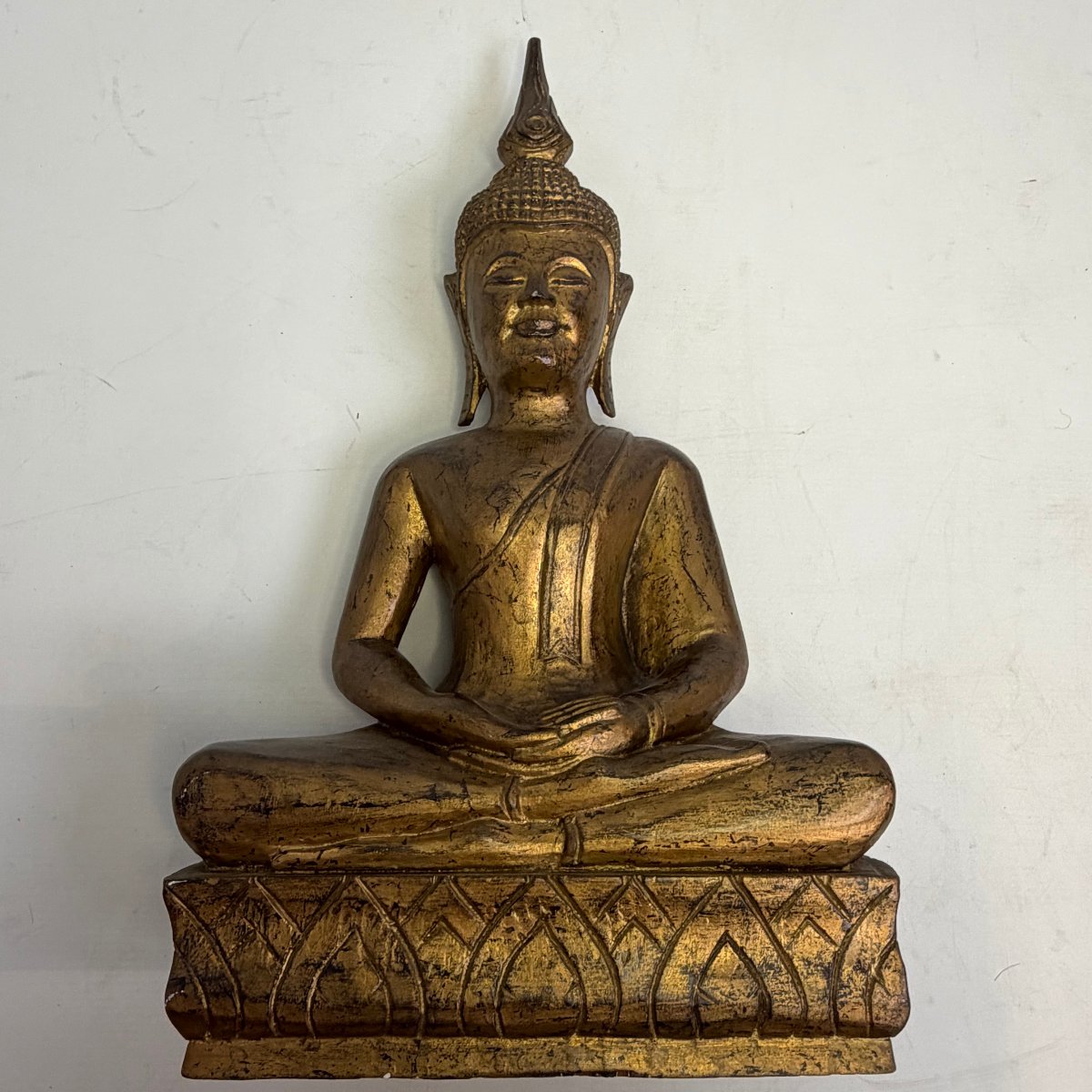 Statue thaïlandaise en bois représentant un Bouddha Lanna en méditation -photo-5
