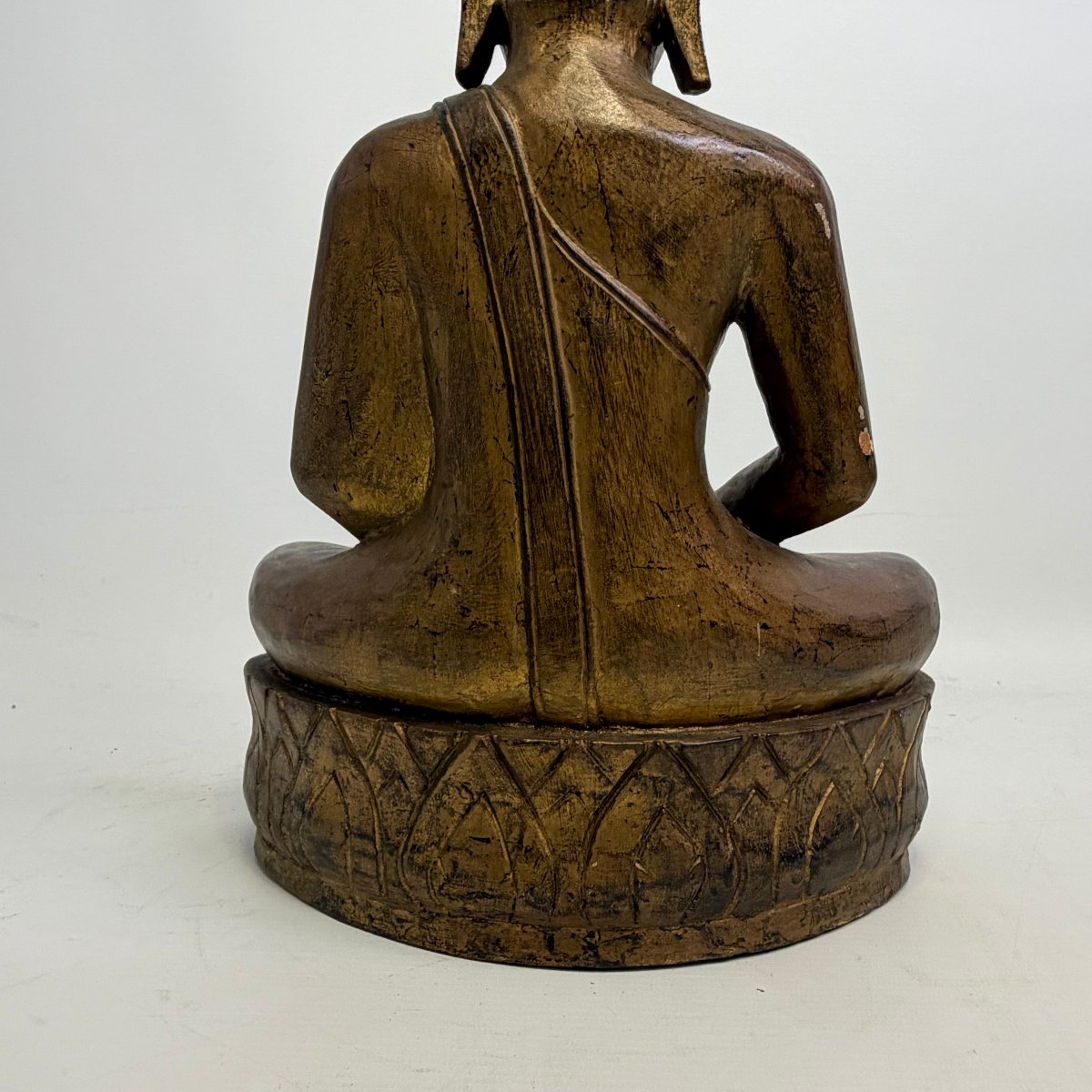 Statue thaïlandaise en bois représentant un Bouddha Lanna en méditation -photo-6