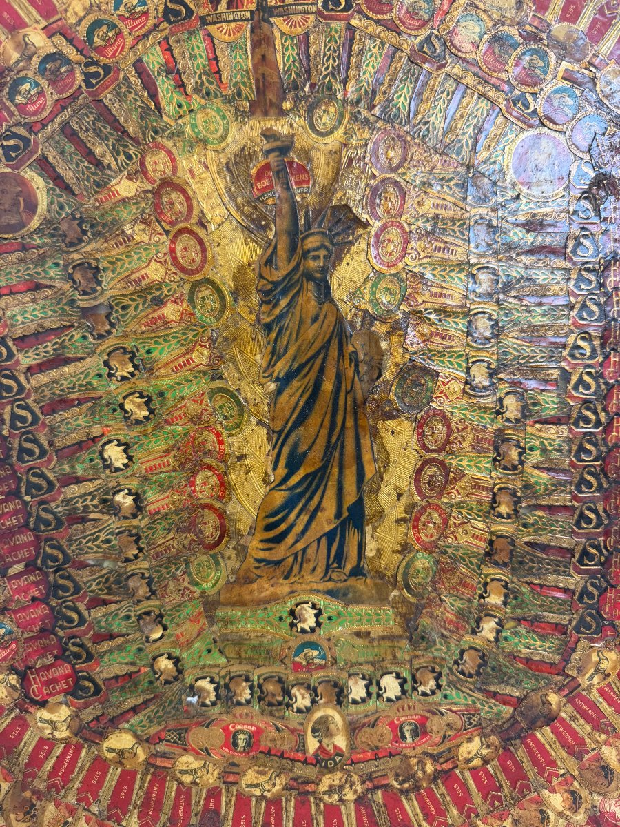  Art du collage, miroir recouvert de bagues de cigares -photo-3