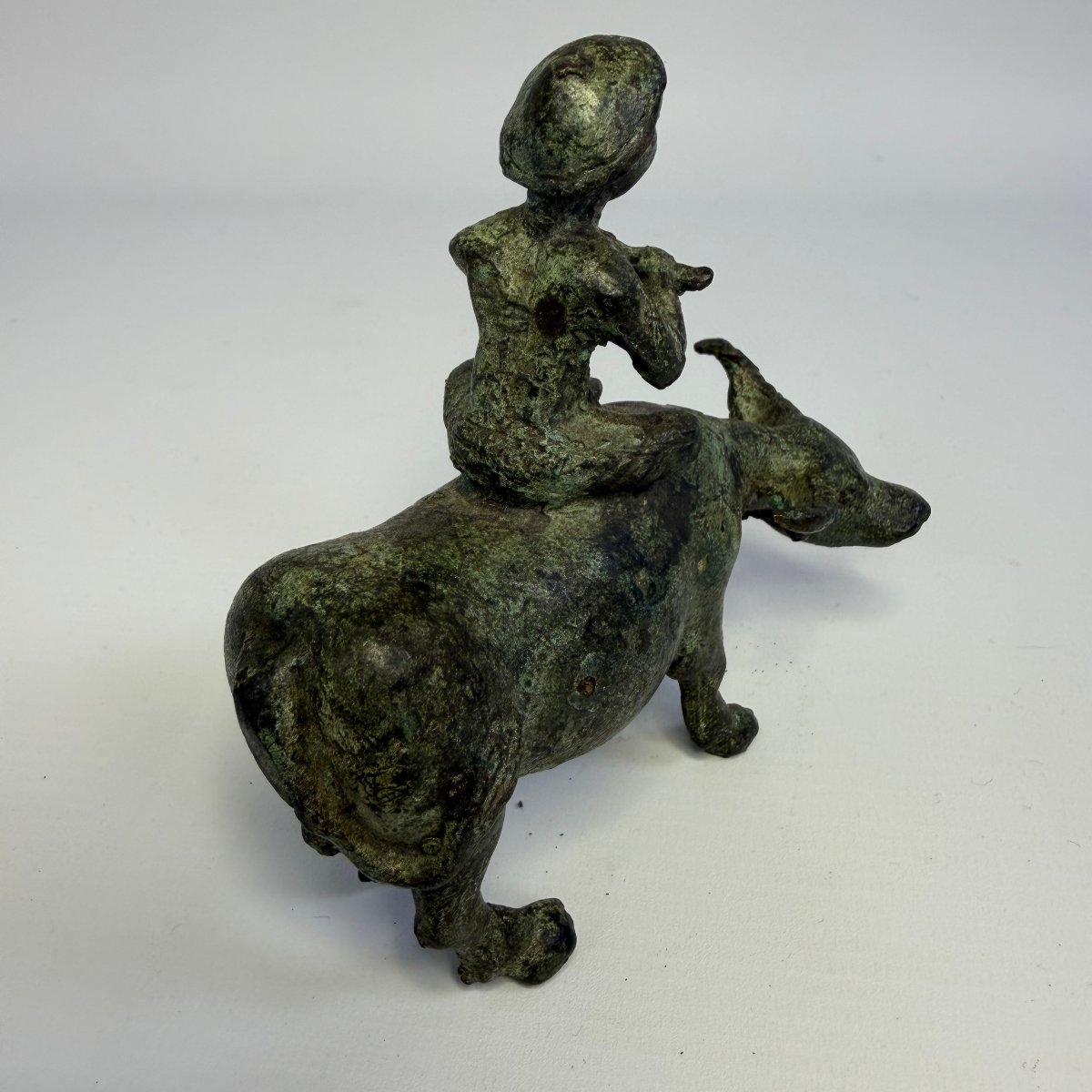 Ancient Chinese Bronze Sculpture Depicting A Shepherd Riding A Water Buffalo -photo-3