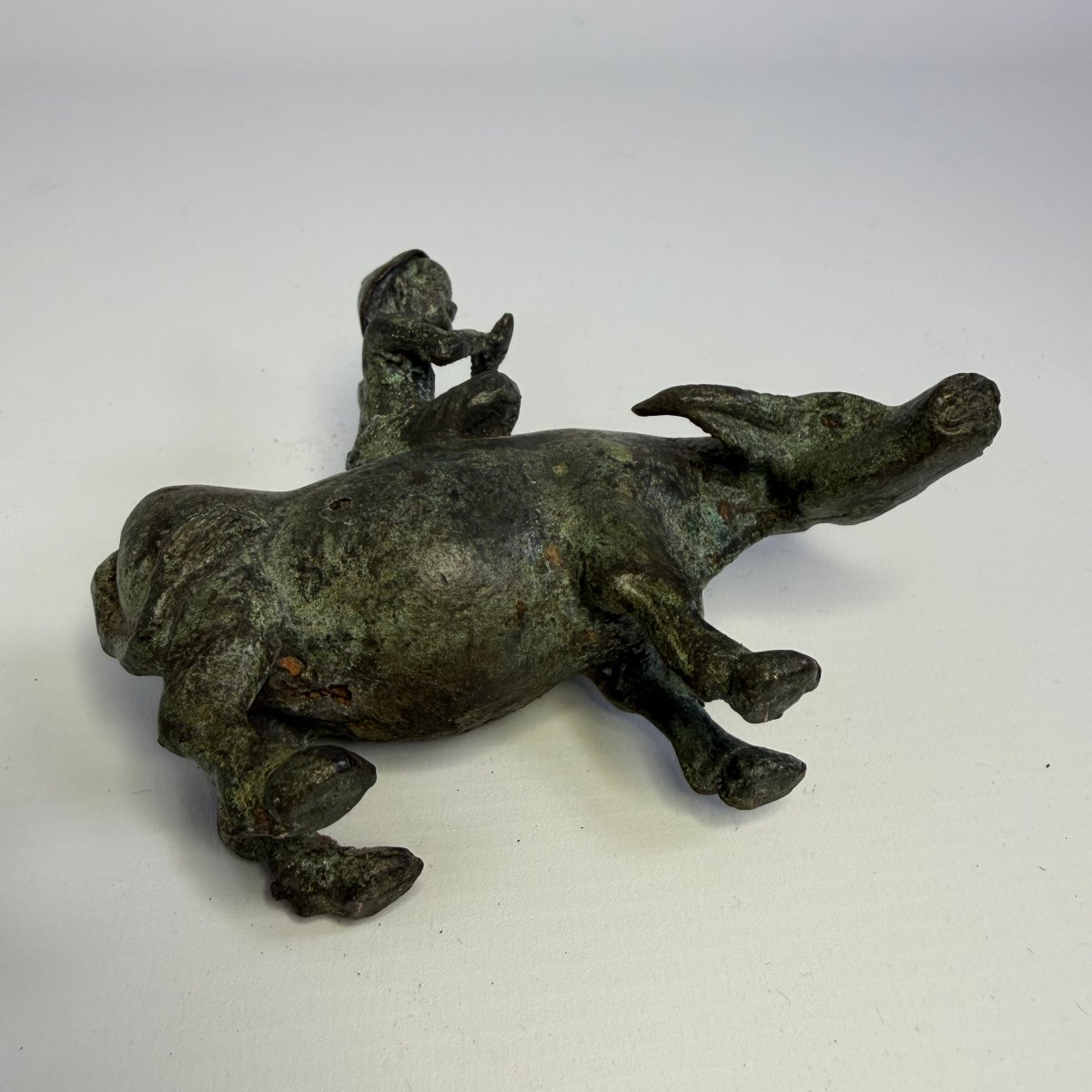 Ancient Chinese Bronze Sculpture Depicting A Shepherd Riding A Water Buffalo -photo-4