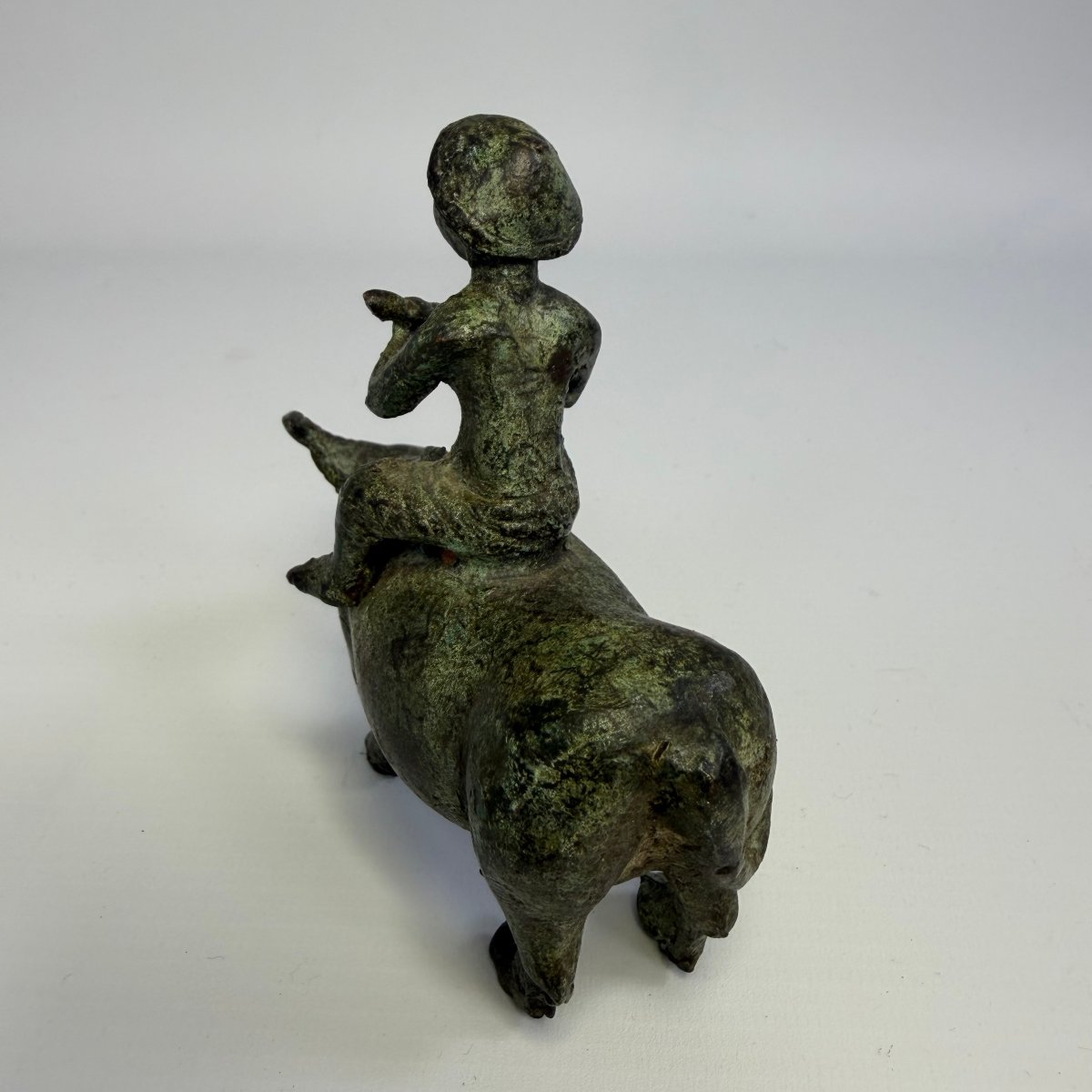 Ancient Chinese Bronze Sculpture Depicting A Shepherd Riding A Water Buffalo -photo-3