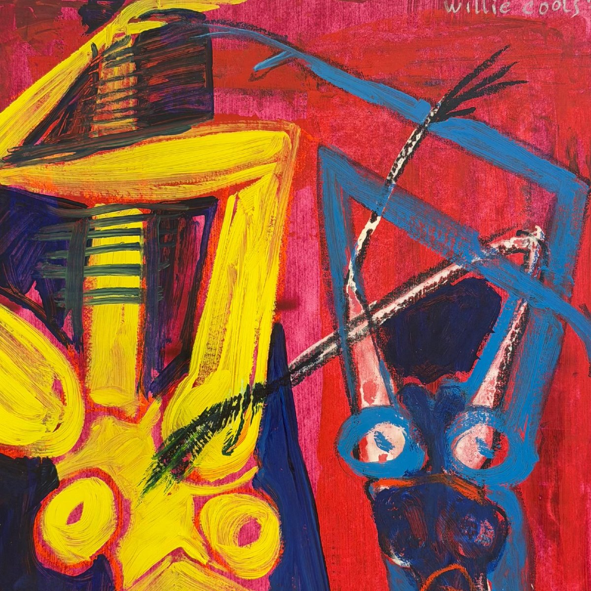 Huile sur papier « Copines imaginaires » de Willie Cools -photo-3