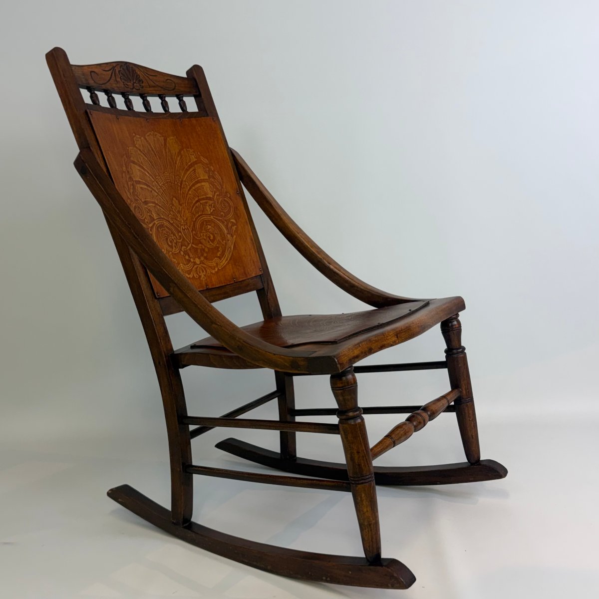 Antique Edwardian Rocking Chair With A “pressed Back” -photo-3