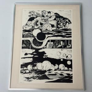 Linogravure ‘Soapdream’ par Bernadette Vereecke 