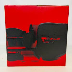 « Noir et rouge », huile sur panneau de Christine Ravaux