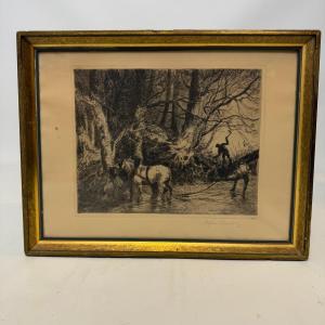 Gravure « Dans les bois » par Alfred Bastien 