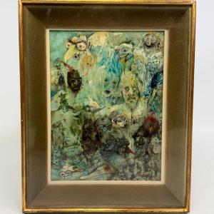 Oil On Panel "imaginary Faces" By Jean Dratz