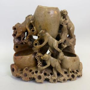 Brush Pot And Inkwell In Chinese Soapstone
