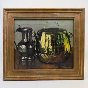 Oil On Canvas, Still Life By Achiel Van Sassenbrouck 