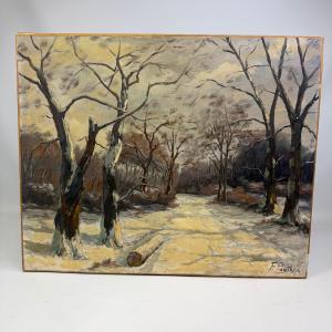 Oil On Canvas, “winter In The Forest” By Fernand Ponthier