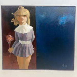 Oil On Canvas “young Girl With Flowers” By Jan De Lee