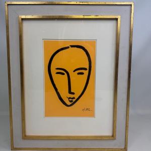 Sérigraphie « visage sur fond jaune » d'après Henri Matisse «
