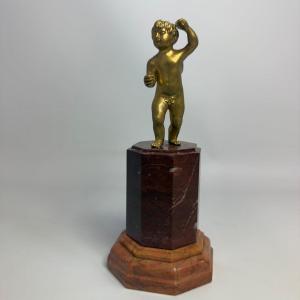 Gilded Bronze Angel On A Marble Pedestal