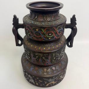 Chinese Bronze Vase With Champlevé Enamel