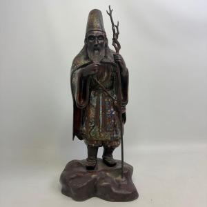 Large Okimono Made Of Bronze And Champlevé Enamel