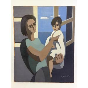Huile sur panneau « Maternité » de Gustave Paredis