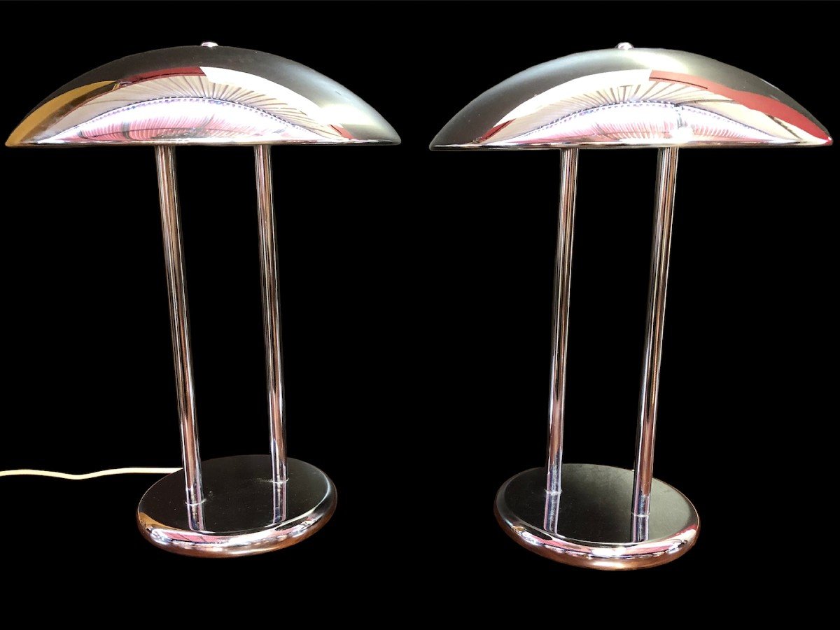 Paire De Lampes Vintage Chrome Champignon Par Robert Sonneman, Années 70.-photo-2