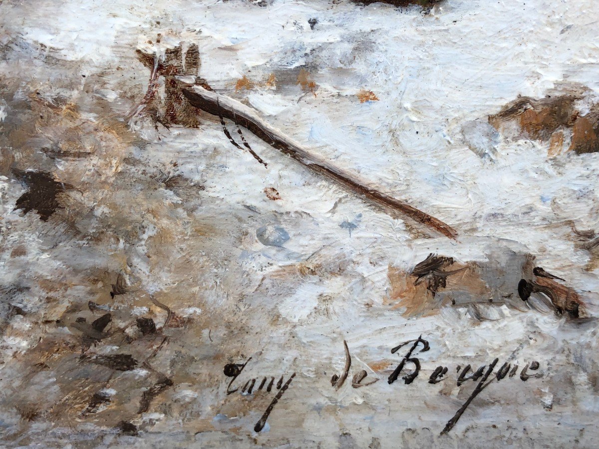 De Bergue Tony François French School 19th Snowy Normandy Coast Oil Signed Certificat-photo-2