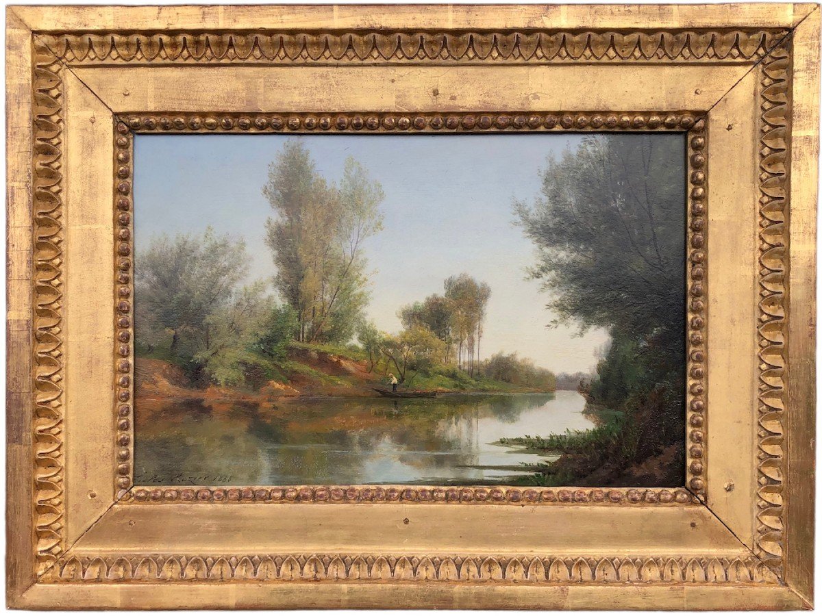 Rozier Jules French Painting 19th Boatman In Colombes In 1858 Oil Signed Certificat-photo-1
