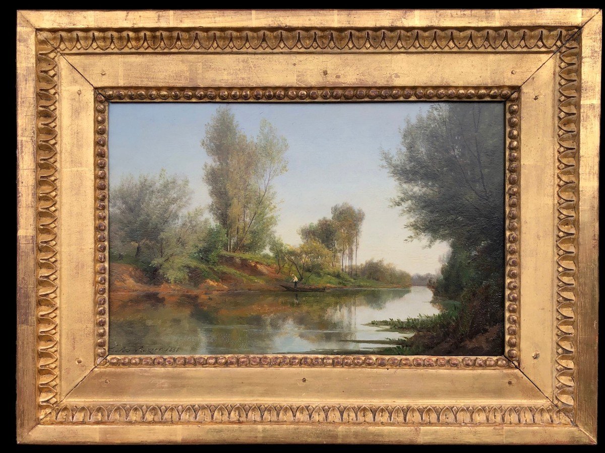 Rozier Jules French Painting 19th Boatman In Colombes In 1858 Oil Signed Certificat