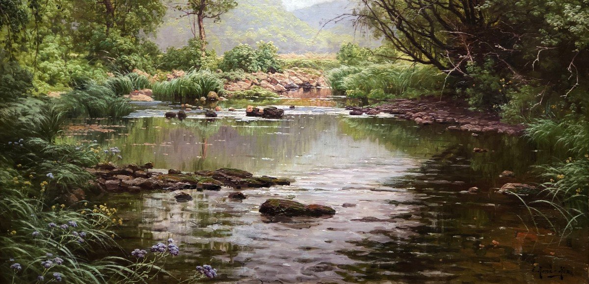 His René French Painting Early 20th Century River In The Undergrowth Oil On Canvas Signed ​​​​​​​certificat-photo-2