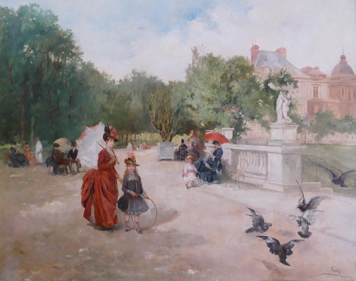 De Paredes Vincent Animation In The Luxembourg Garden Oil On Canvas Signed ​​​​​​​certificat-photo-2