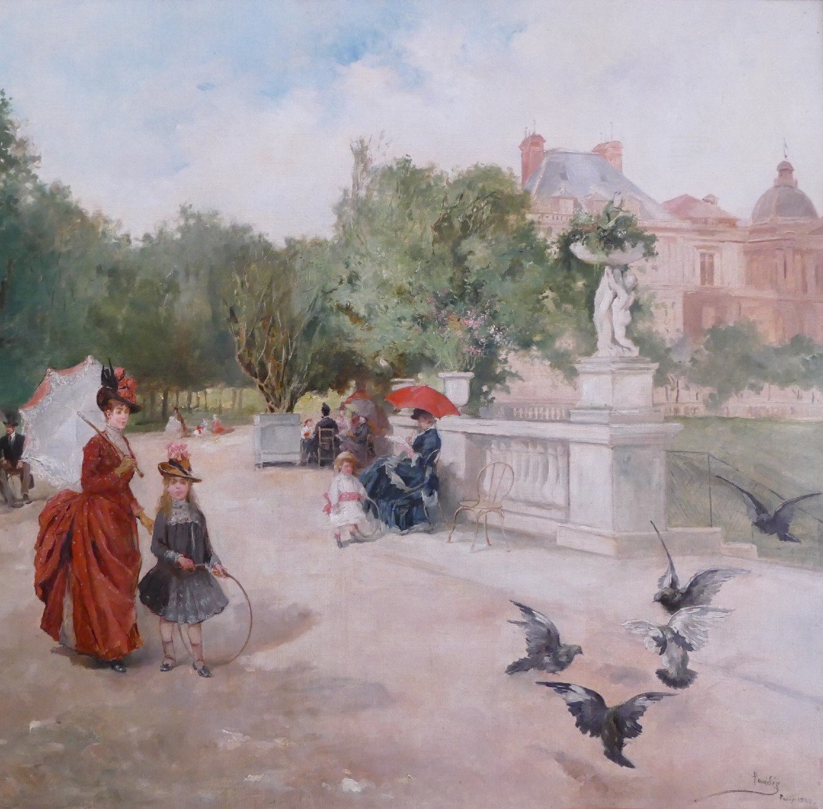 De Paredes Vincent Animation In The Luxembourg Garden Oil On Canvas Signed ​​​​​​​certificat-photo-4