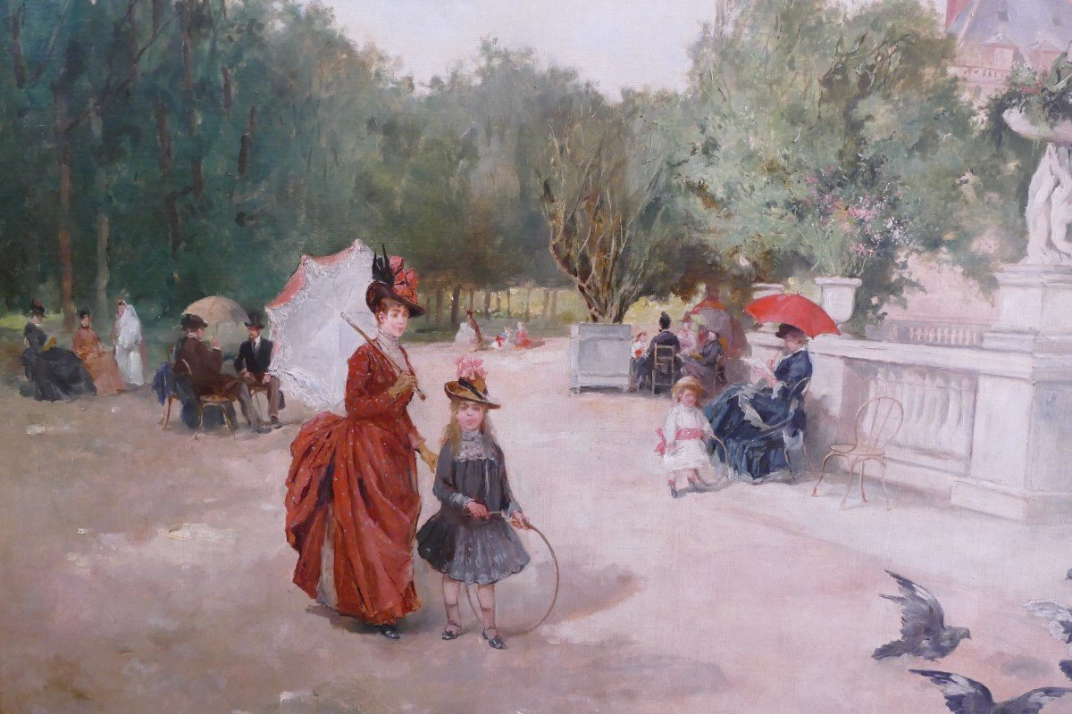 De Paredes Vincent Animation In The Luxembourg Garden Oil On Canvas Signed ​​​​​​​certificat-photo-3