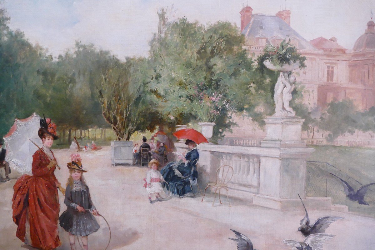 De Paredes Vincent Animation In The Luxembourg Garden Oil On Canvas Signed ​​​​​​​certificat-photo-4