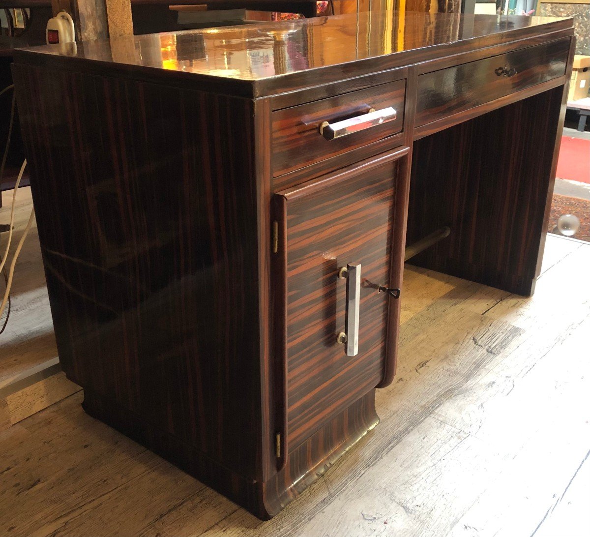 Art Deco Macassar Veneer Desk-photo-4