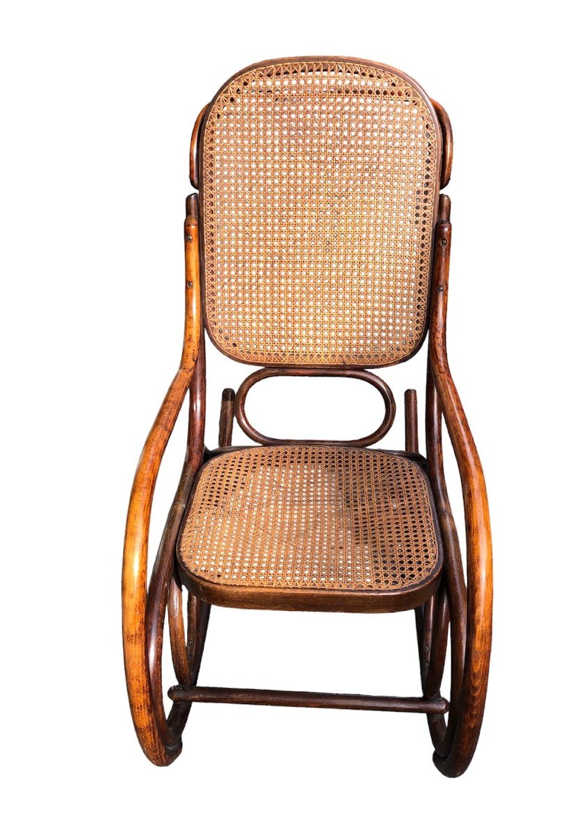 Rocking Chair Estampillé Thonet En hêtre Courbé 1900.-photo-4