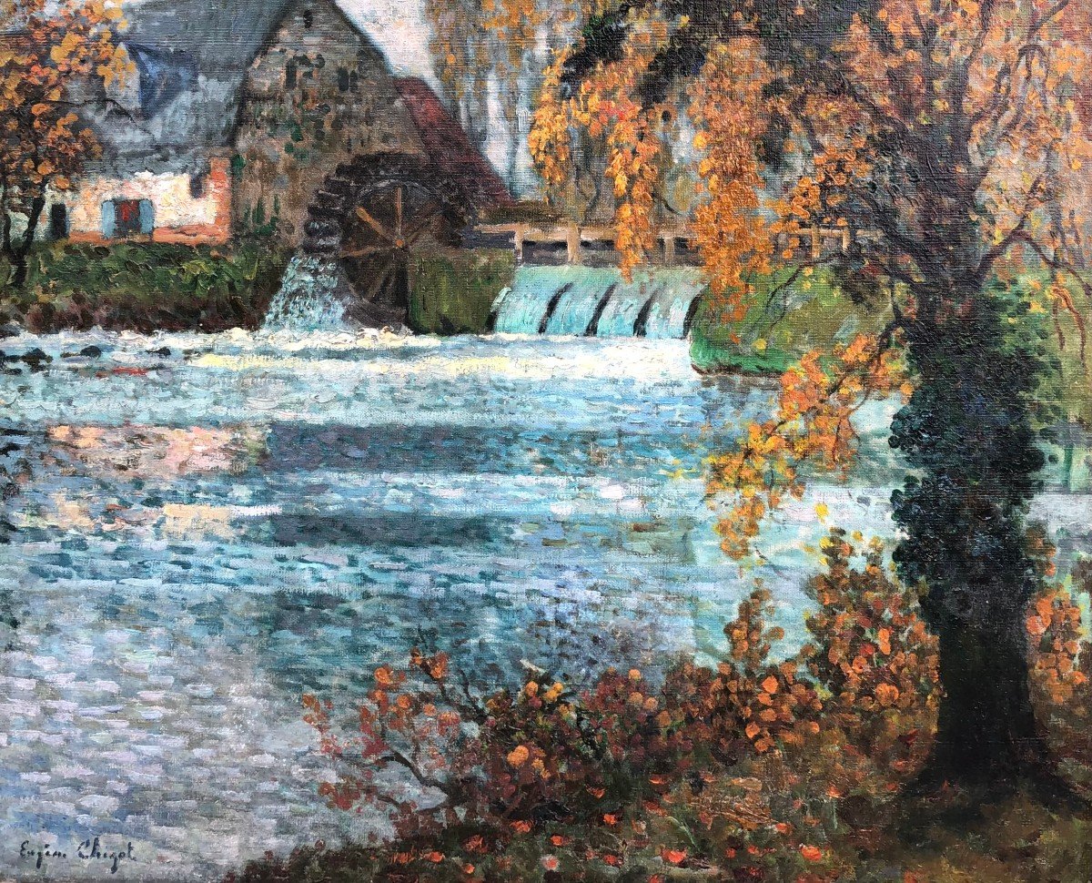 Chigot Eugène French Painting The Water Mill On The River Oil On Canvas Signed Certificate-photo-3