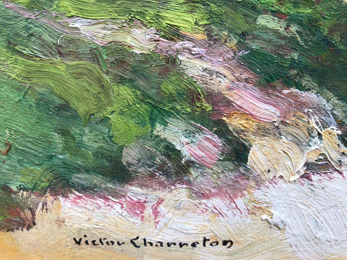 Charreton Victor French Painting 20th Century Auvergne Village Oil Signed Certificate-photo-5