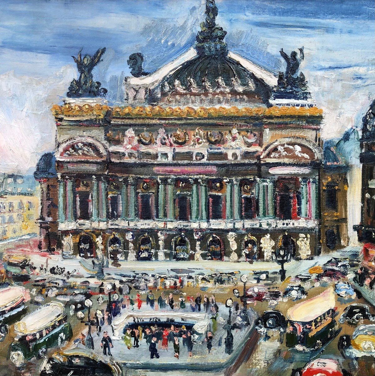 Genin Lucien Ecole Française Paris Animation Place De L’opéra Huile Sur Toile Signée Certificat-photo-4