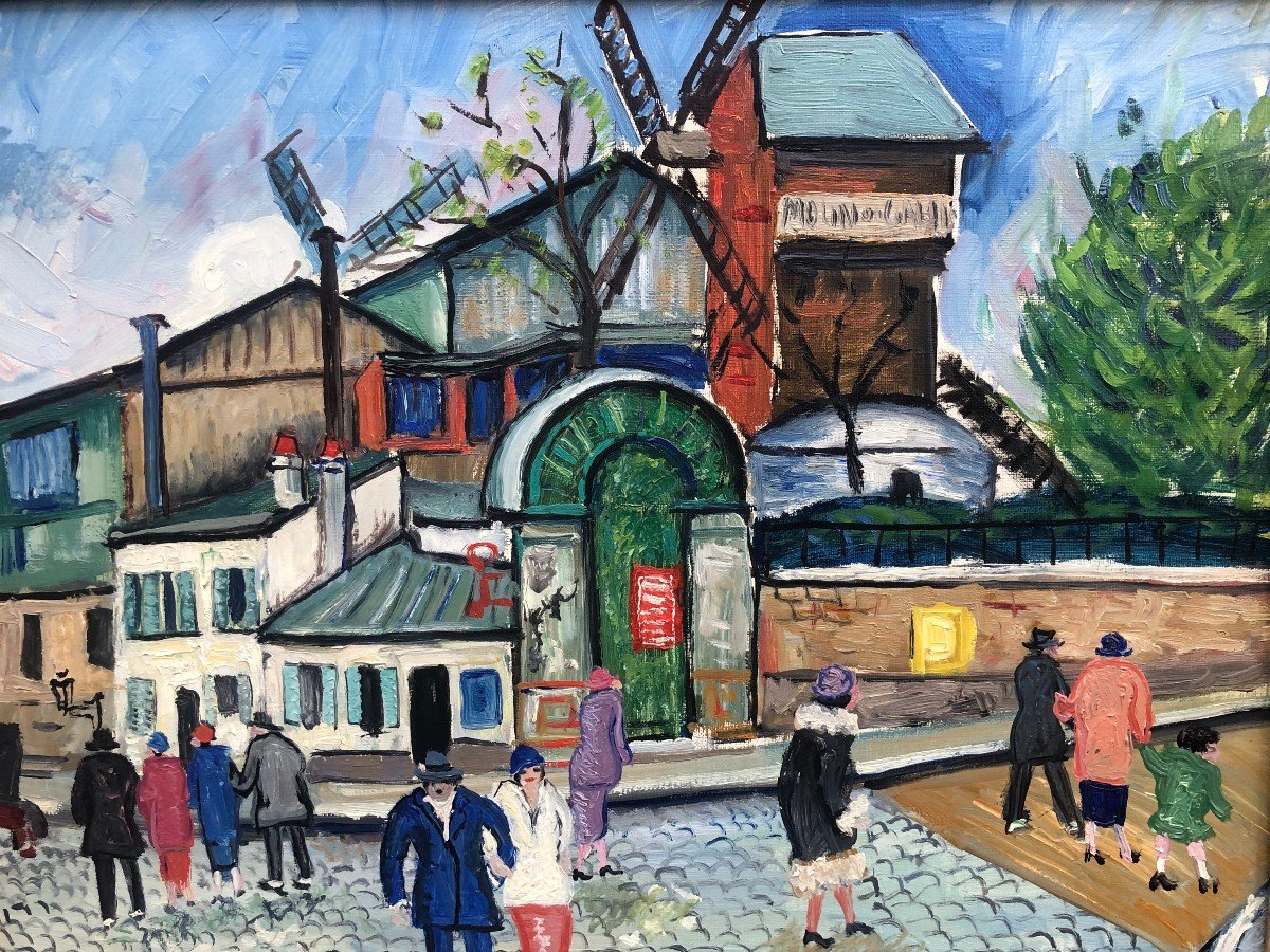 Genin Lucien Paris Animation Au Moulin De La Galette Oil Canvas Signed Certificate-photo-3