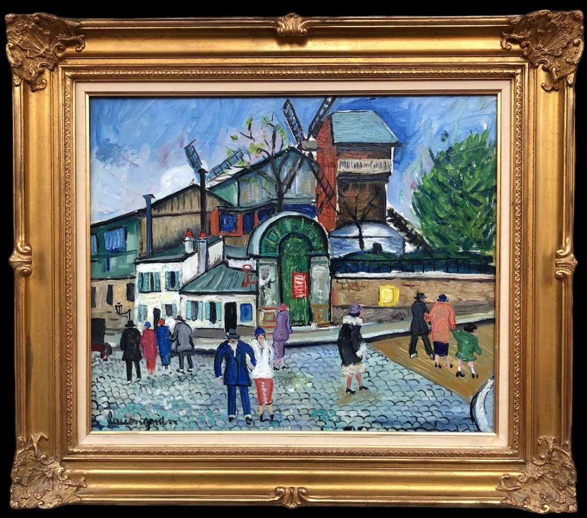 Genin Lucien Paris Animation Au Moulin De La Galette Oil Canvas Signed Certificate