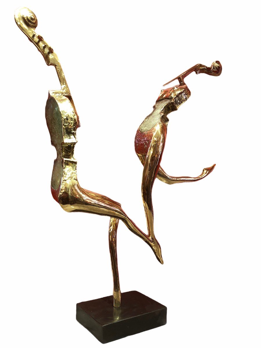 Sculpture Aux Deux Danseurs Estampillée Oeuvre Unique-photo-2