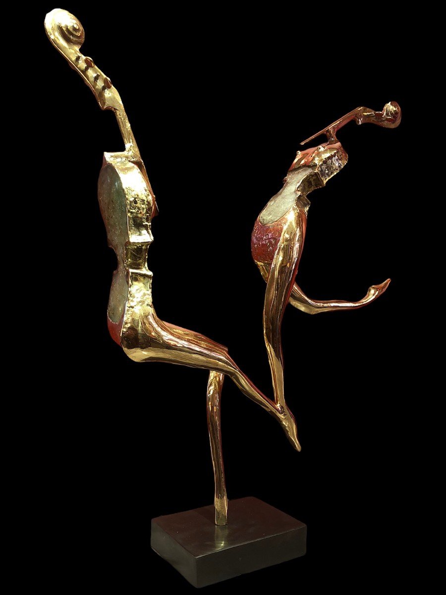 Sculpture Aux Deux Danseurs Estampillée Oeuvre Unique-photo-3