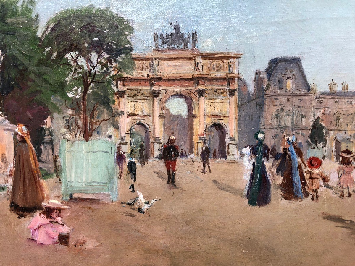 Stein Georges Paris Animation At The Arc De Triomphe From The Carrousel Du Louvre Oil On Canvas Signed-photo-4