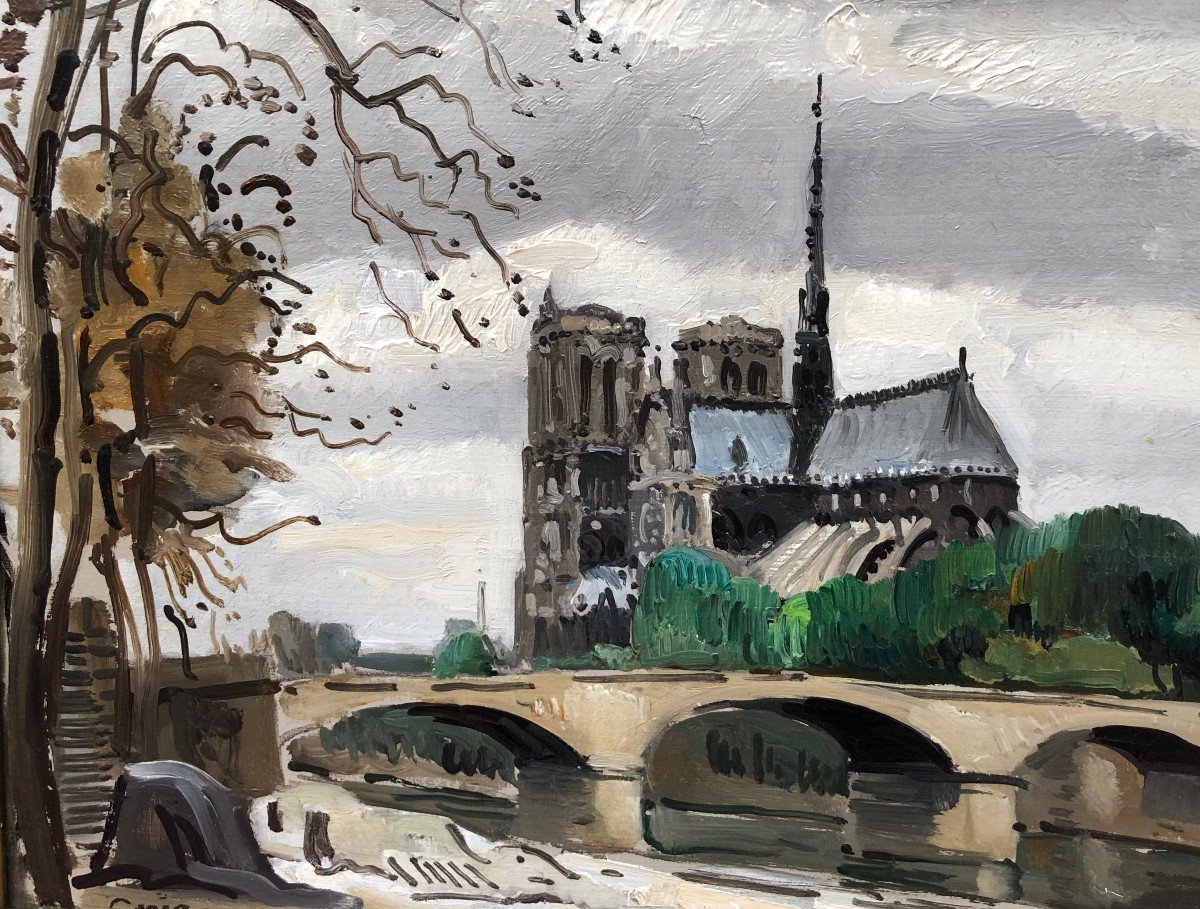Ceria Edmond Painting XX Century Paris Notre Dame Modern Art Oil Panel Signed Certificate-photo-3