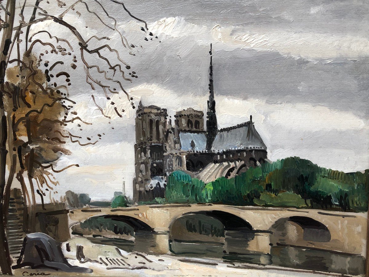 Ceria Edmond Painting XX Century Paris Notre Dame Modern Art Oil Panel Signed Certificate-photo-4