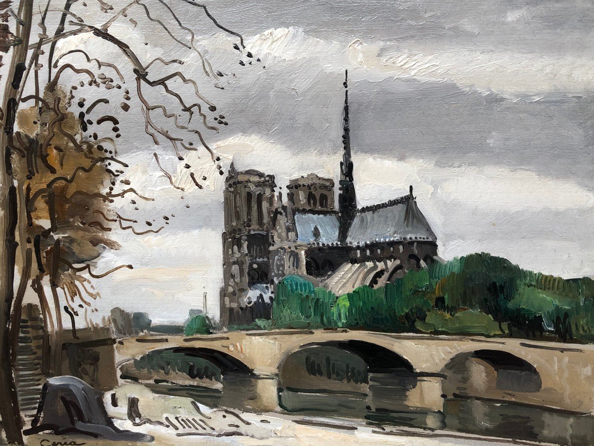 Ceria Edmond Painting XX Century Paris Notre Dame Modern Art Oil Panel Signed Certificate-photo-1