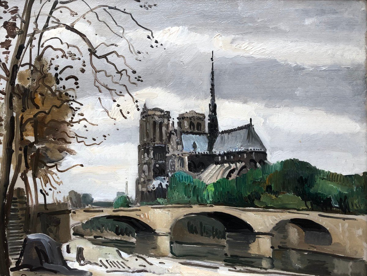 Ceria Edmond Painting XX Century Paris Notre Dame Modern Art Oil Panel Signed Certificate-photo-2
