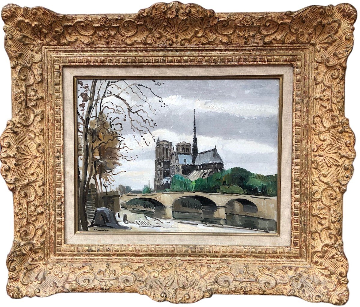 Ceria Edmond Painting XX Century Paris Notre Dame Modern Art Oil Panel Signed Certificate-photo-3