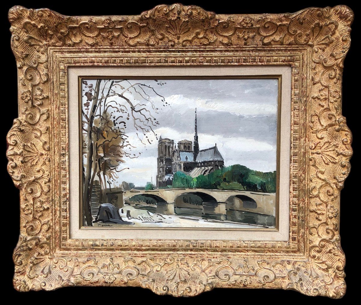 Ceria Edmond Painting XX Century Paris Notre Dame Modern Art Oil Panel Signed Certificate