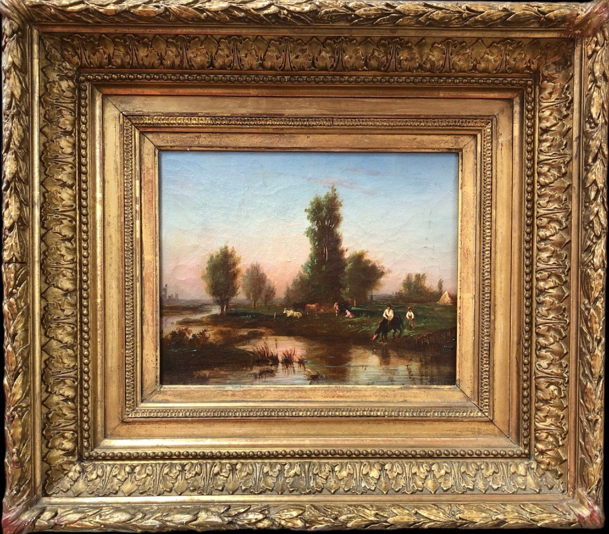 Vignon Victor Painting Signed 19th Century Barbizon School Life In The Countryside Oil Canvas Certificate