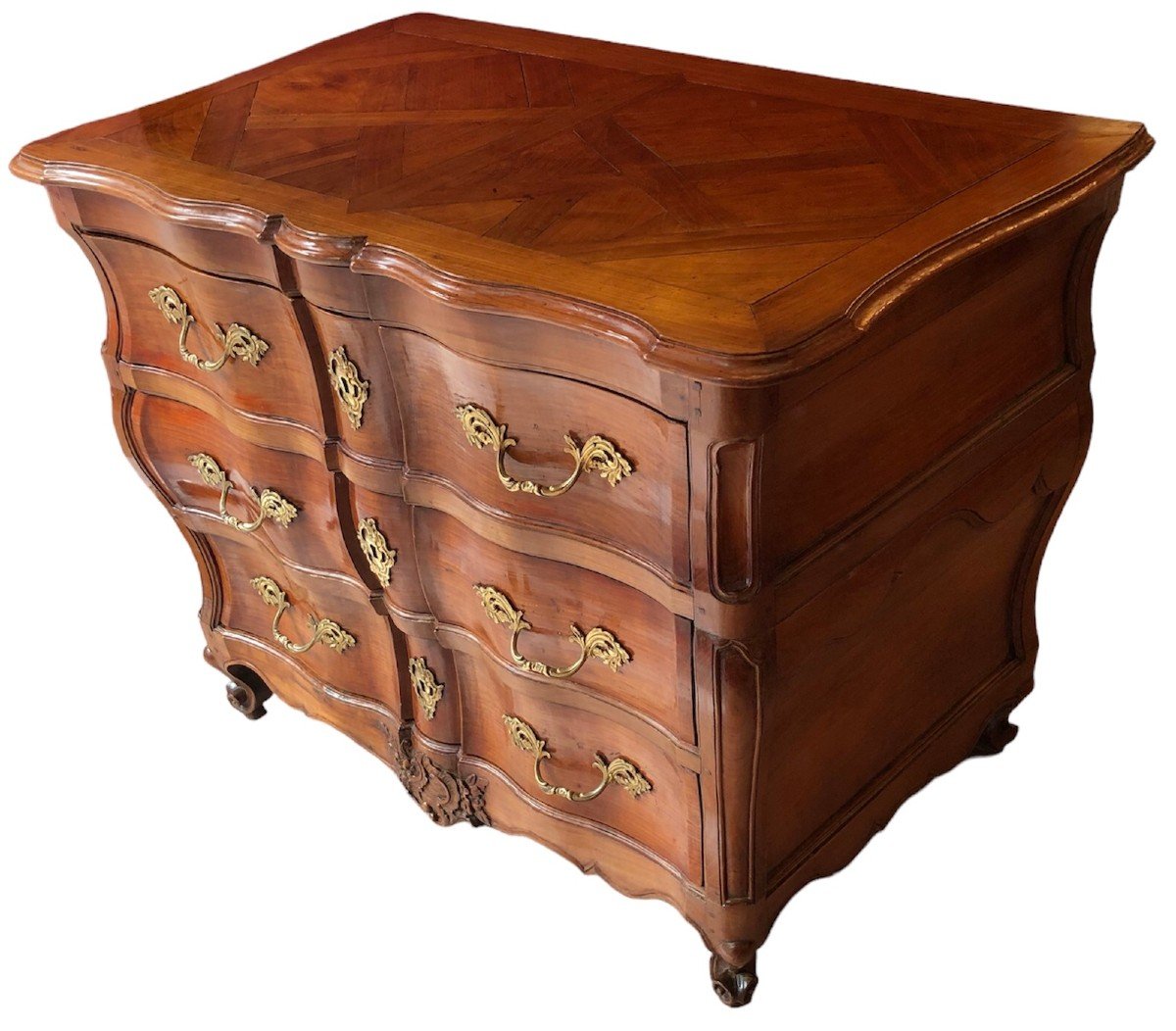 Commode Bordelaise Louis XV Arbalète 18è Siècle En Bois Fruitier Mouluré Et Sculpté 3 Tiroirs-photo-5